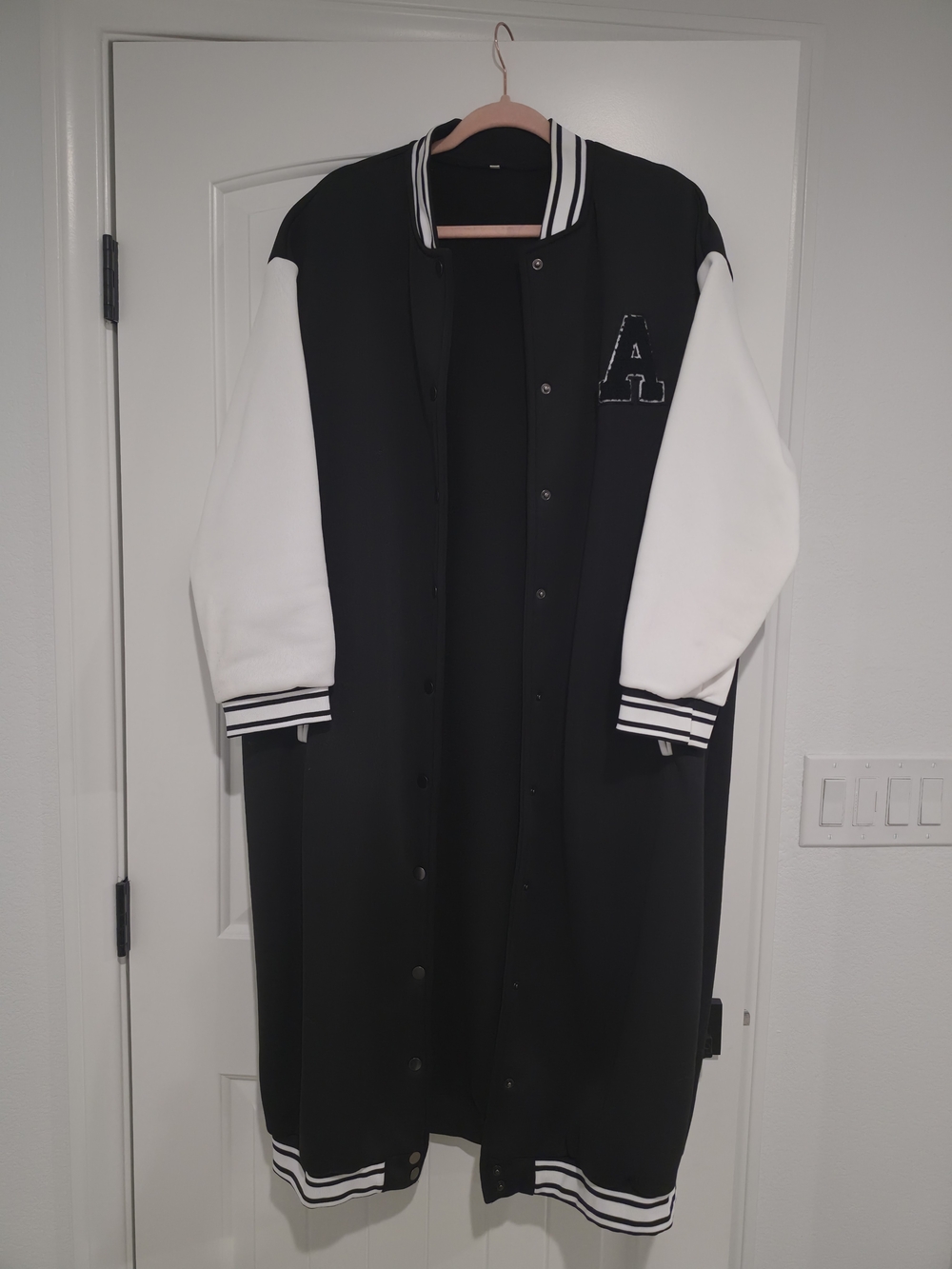 Black & White Long Varsity Jacket Coat